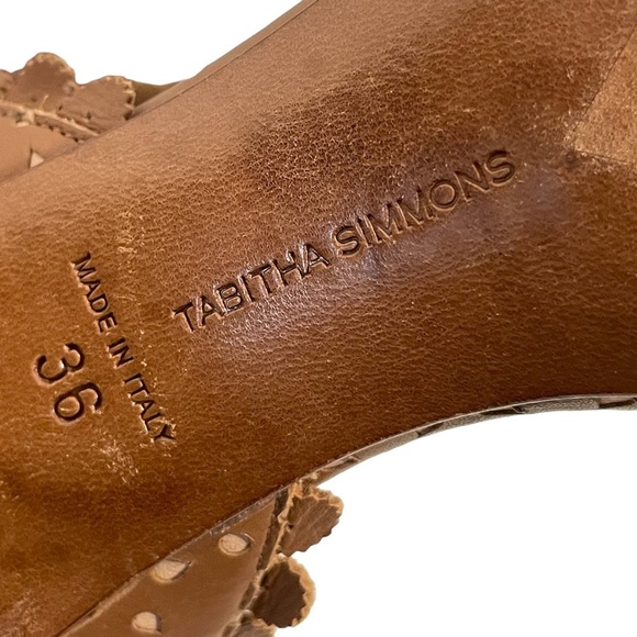 Tabitha Simmons Brown Leather Scalloped Ankle Strap Block Heel Sandal 36 US 5 - Picture 10 of 10